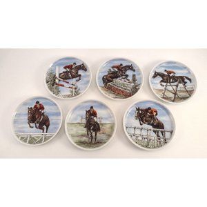 Vtg Kaiser W Germany Horse Jockey Equestrian Coaster Plates Small Set Of 6